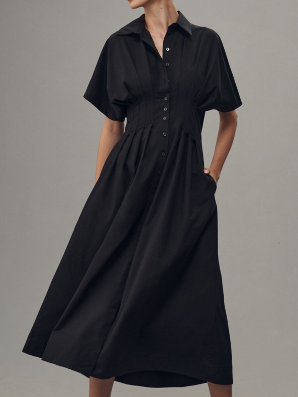 Exquise The Tobie Black Button Down Midi Shirt Dress Size XL Petite
